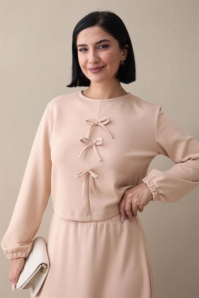 Modal Kurdele Detay Etekli Krem Takım