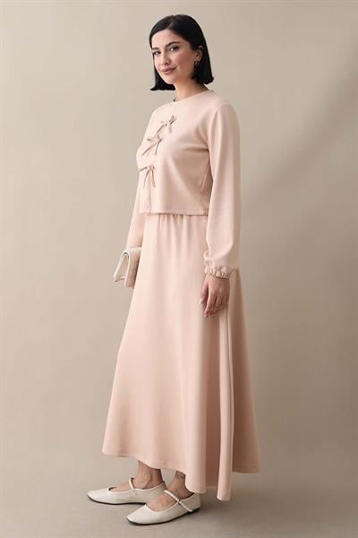 Modal Kurdele Detay Etekli Krem Takım