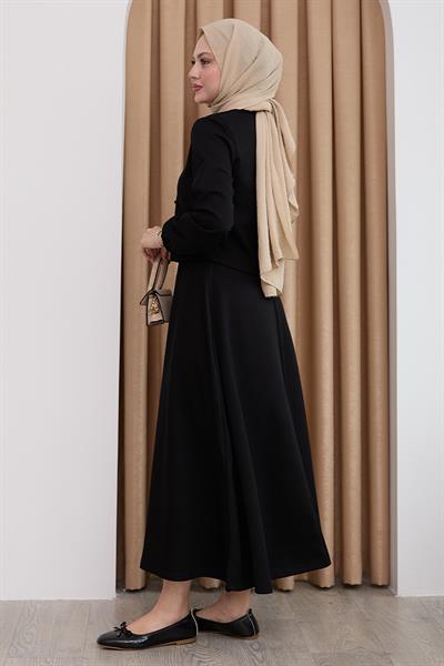 Modal Kurdele Detay Etekli Siyah Takım