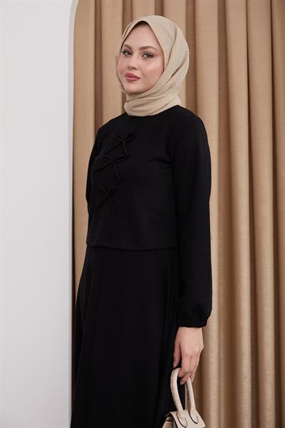 Modal Kurdele Detay Etekli Siyah Takım