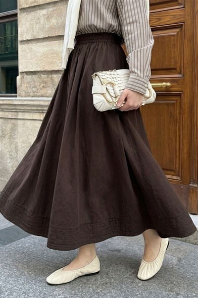 Modal Nervürlü Cepli Acı Kahve Etek