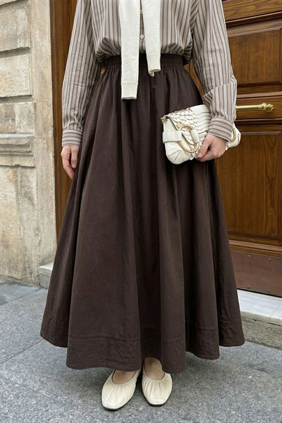 Modal Nervürlü Cepli Acı Kahve Etek