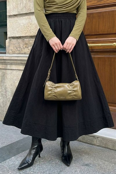 Modal Nervürlü Cepli Siyah Etek