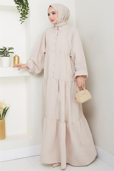 Modal Patlı Bej elbise