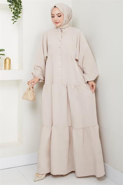 Modal Patlı Bej elbise