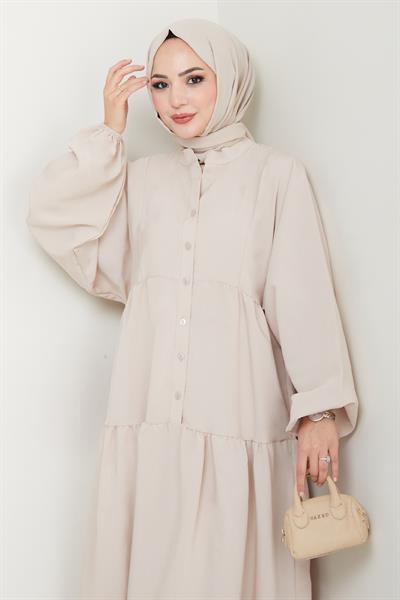 Modal Patlı Bej elbise