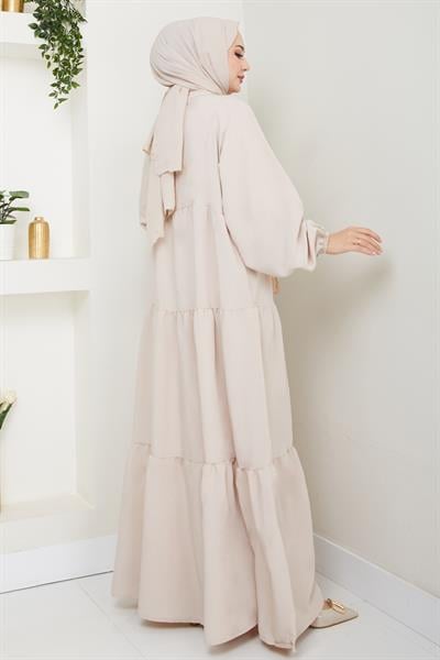 Modal Patlı Bej elbise