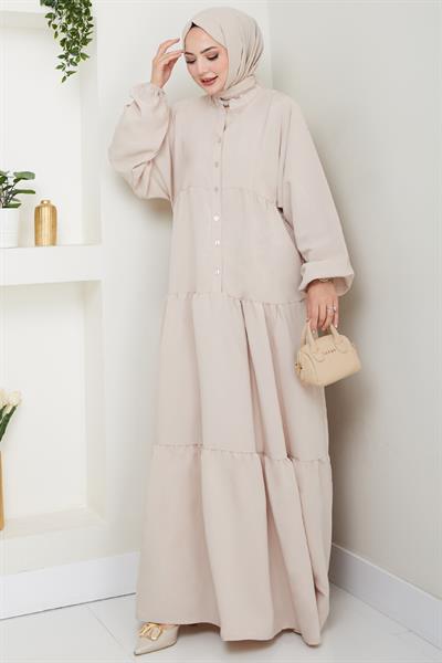 Modal Patlı Bej elbise