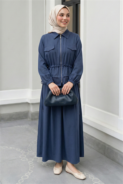 Modal Tünel Büzgülü İndigo Etekli Takım