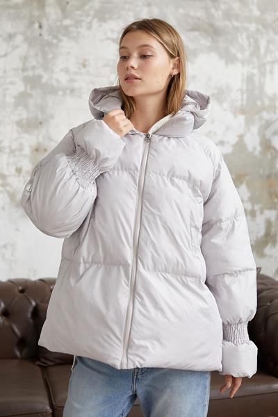 Monika Kolları Büzgülü Kısa Mont - Beyaz