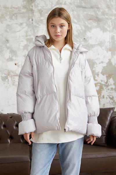 Monika Kolları Büzgülü Kısa Mont - Beyaz