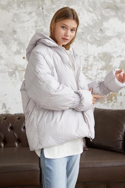 Monika Kolları Büzgülü Kısa Mont - Beyaz