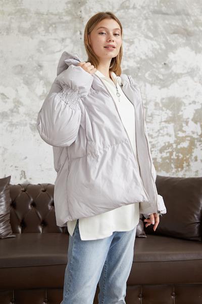 Monika Kolları Büzgülü Kısa Mont - Beyaz