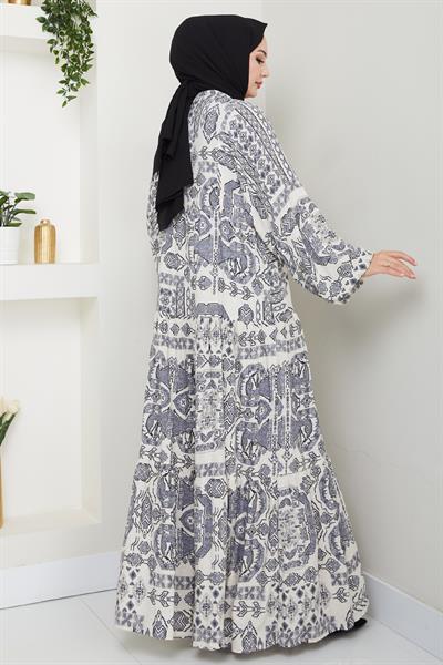 Mozaik Desen Gri Viskon Elbise