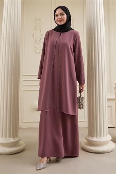 Nakışlı Kapak Detay Gül Kurusu Ferace