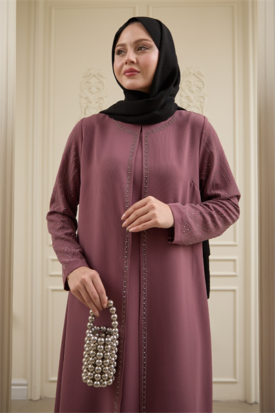 Nakışlı Kapak Detay Gül Kurusu Ferace