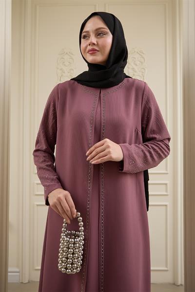 Nakışlı Kapak Detay Gül Kurusu Ferace