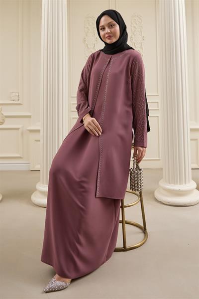 Nakışlı Kapak Detay Gül Kurusu Ferace