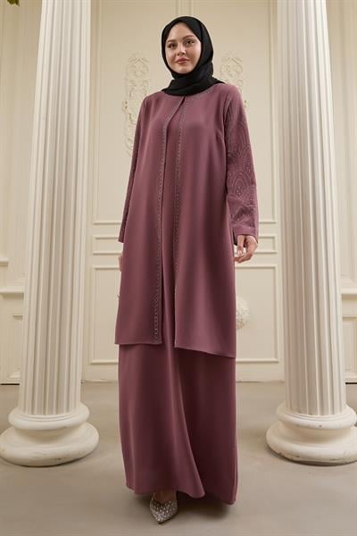 Nakışlı Kapak Detay Gül Kurusu Ferace