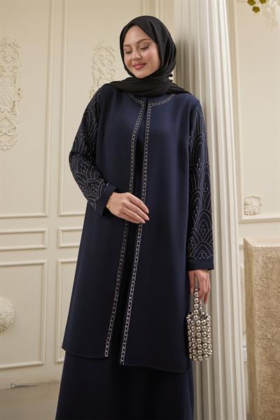 Nakışlı Kapak Detay Lacivert Ferace