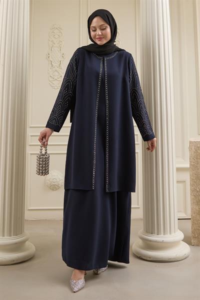 Nakışlı Kapak Detay Lacivert Ferace