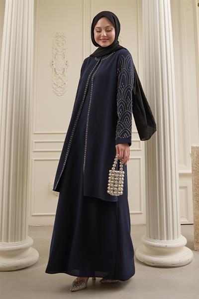 Nakışlı Kapak Detay Lacivert Ferace