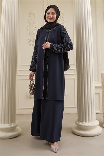 Nakışlı Kapak Detay Lacivert Ferace