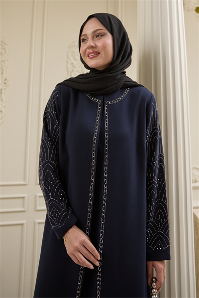 Nakışlı Kapak Detay Lacivert Ferace