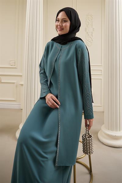 Nakışlı Kapak Detay Mint Yeşili Ferace