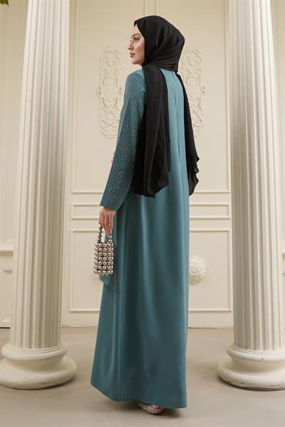 Nakışlı Kapak Detay Mint Yeşili Ferace