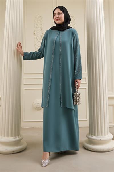 Nakışlı Kapak Detay Mint Yeşili Ferace