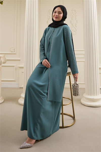 Nakışlı Kapak Detay Mint Yeşili Ferace