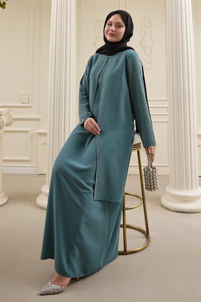 Nakışlı Kapak Detay Mint Yeşili Ferace