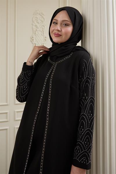 Nakışlı Kapak Detay Siyah Ferace