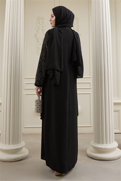 Nakışlı Kapak Detay Siyah Ferace