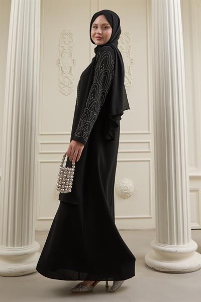 Nakışlı Kapak Detay Siyah Ferace