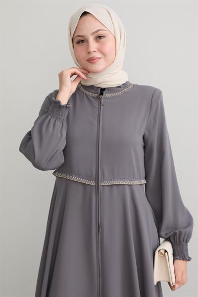 Nakışlı Mevlana Kumaş Gri Ferace