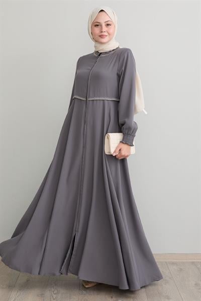 Nakışlı Mevlana Kumaş Gri Ferace