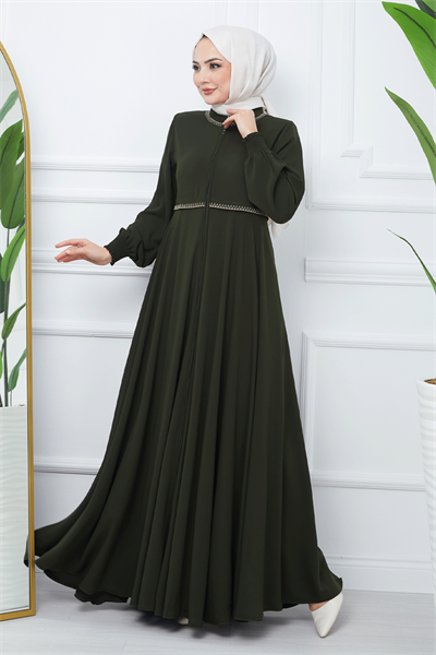 Nakışlı Mevlana Kumaş Haki Ferace