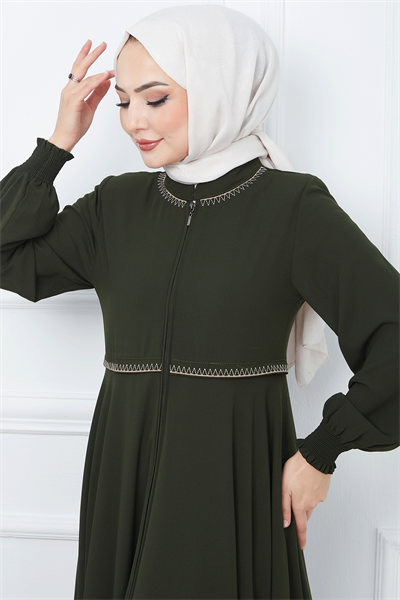 Nakışlı Mevlana Kumaş Haki Ferace