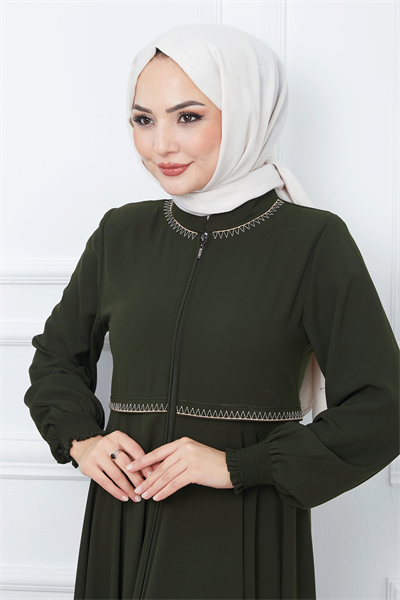 Nakışlı Mevlana Kumaş Haki Ferace