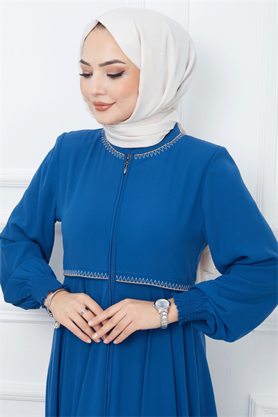 Nakışlı Mevlana Kumaş İndigo Ferace