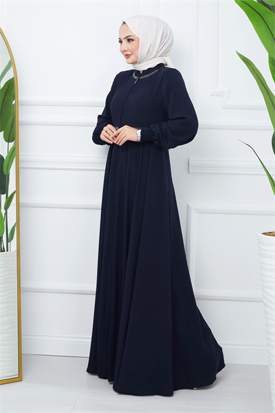 Nakışlı Mevlana Kumaş Lacivert Ferace