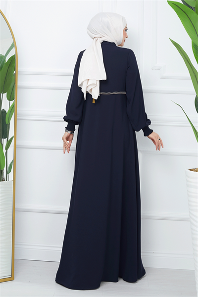 Nakışlı Mevlana Kumaş Lacivert Ferace