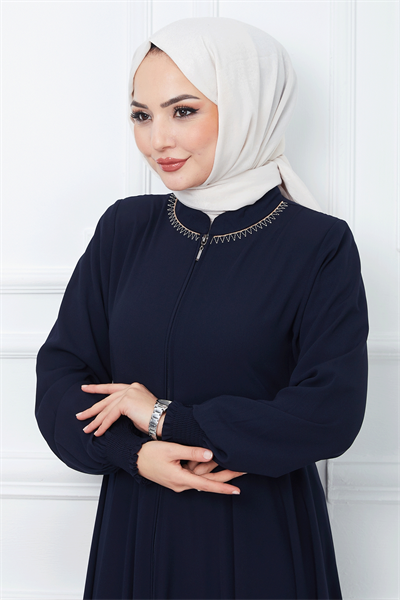 Nakışlı Mevlana Kumaş Lacivert Ferace