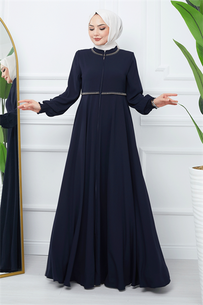 Nakışlı Mevlana Kumaş Lacivert Ferace