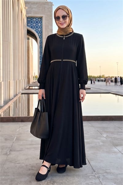 Nakışlı Mevlana Kumaş Siyah Ferace