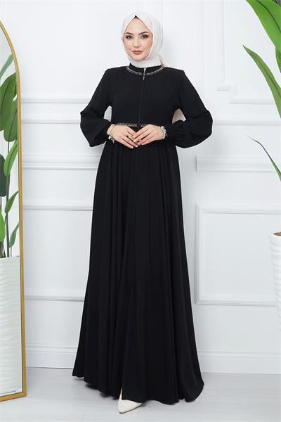 Nakışlı Mevlana Kumaş Siyah Ferace