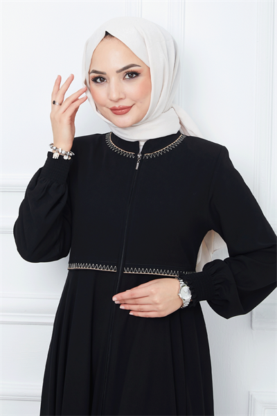 Nakışlı Mevlana Kumaş Siyah Ferace