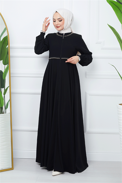 Nakışlı Mevlana Kumaş Siyah Ferace